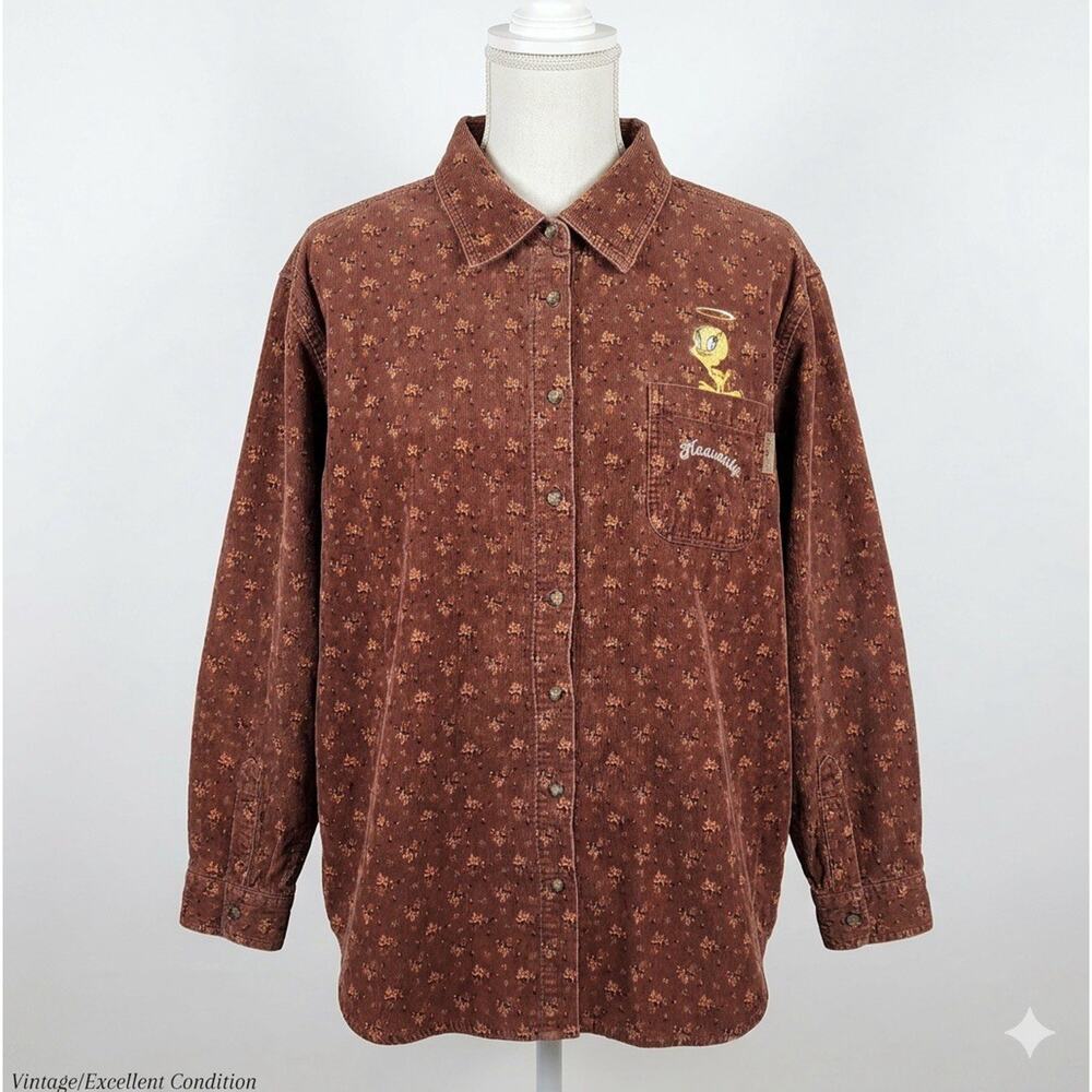 Vintage Looney Tunes Womens Tweety Bird Corduroy Shirt 14-16 - Picture 1 of 6